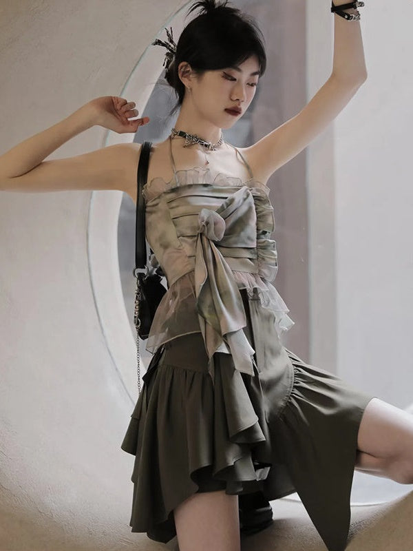 Short Jacket &Asymmetry Culottes & Tube Top & T-shirt