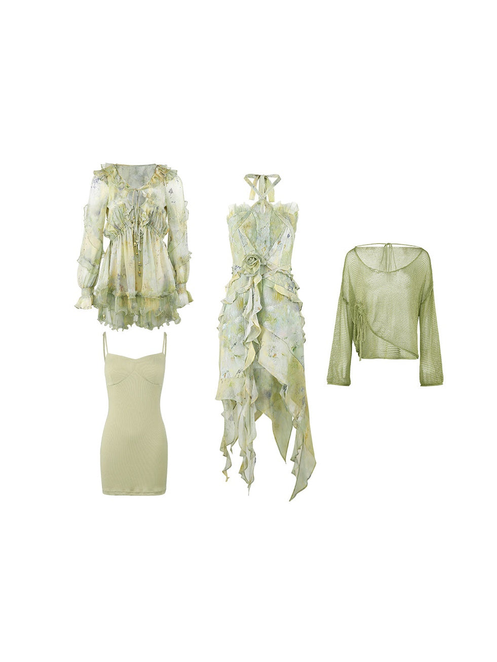 Oil Painting Printing Fishtail Dress & Top & Set-up