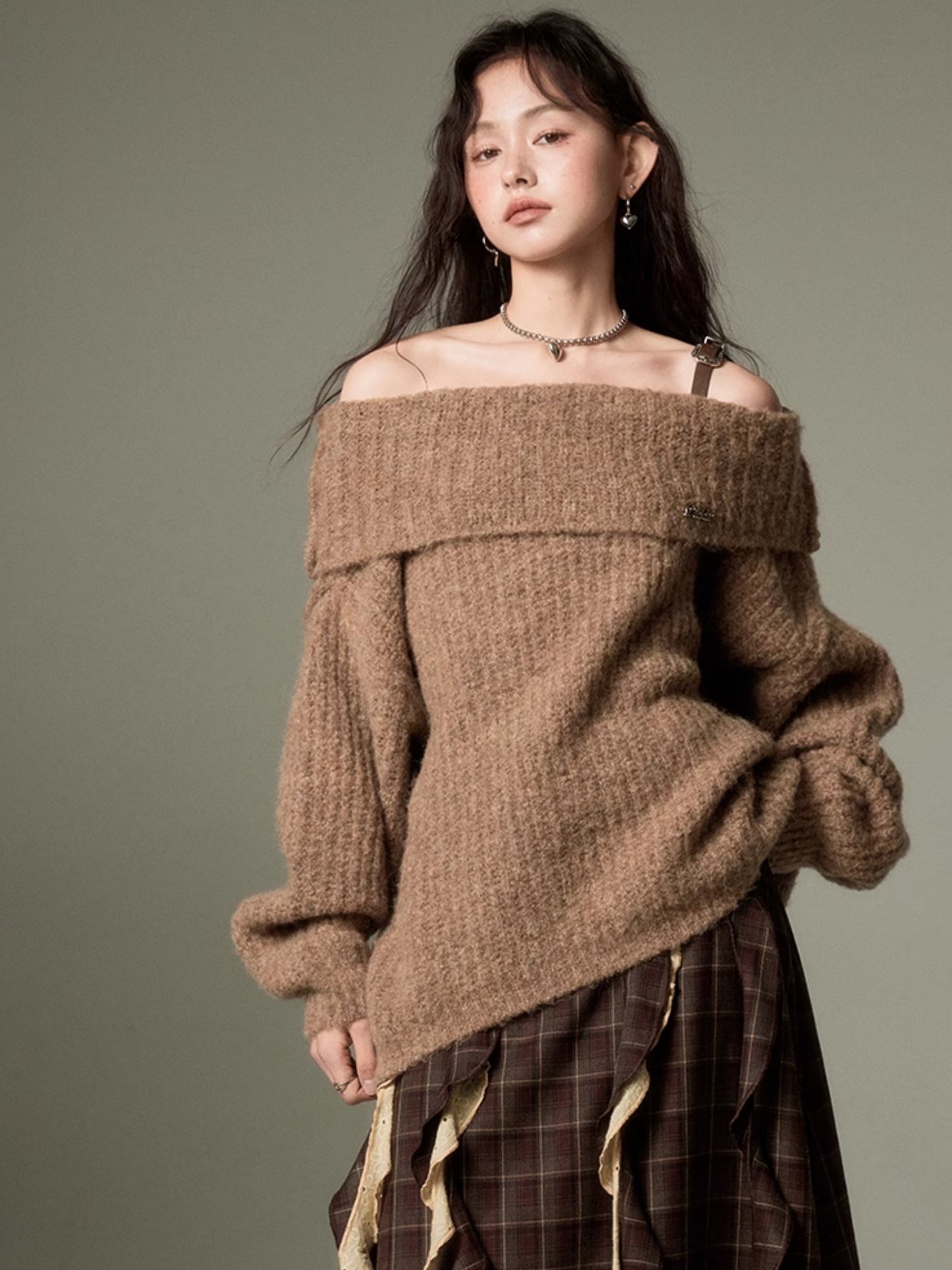 One-shoulder Strap Loose Sweater