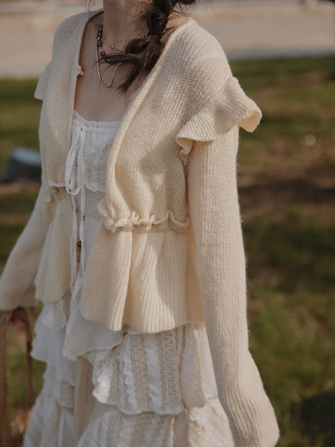 Suspender Cake One-piece & Knitted Cardigan