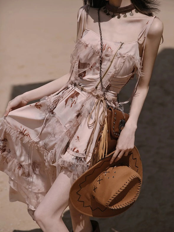 Exotic Print Set-up & Sling Dress & Culottes & Sheer Shirt