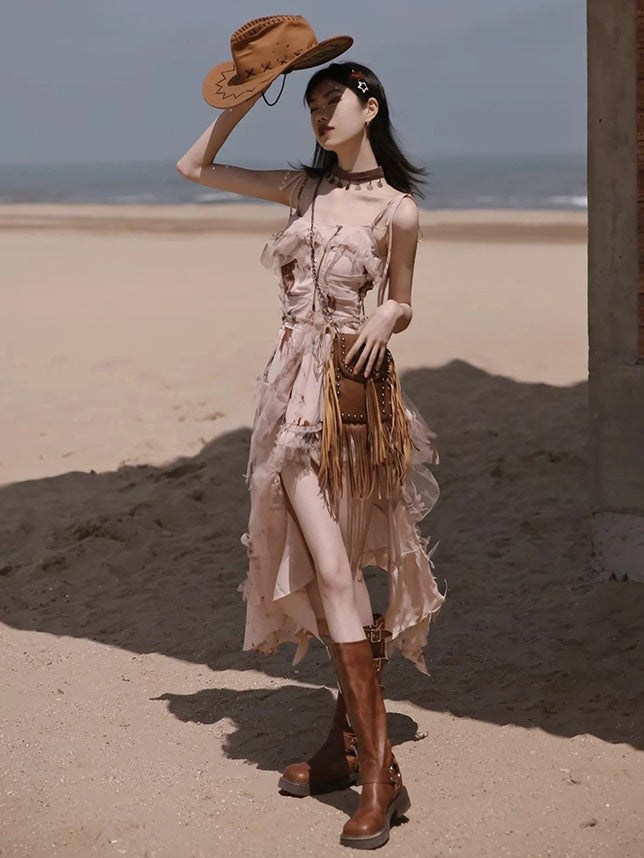 Exotic Print Set-up & Sling Dress & Culottes & Sheer Shirt