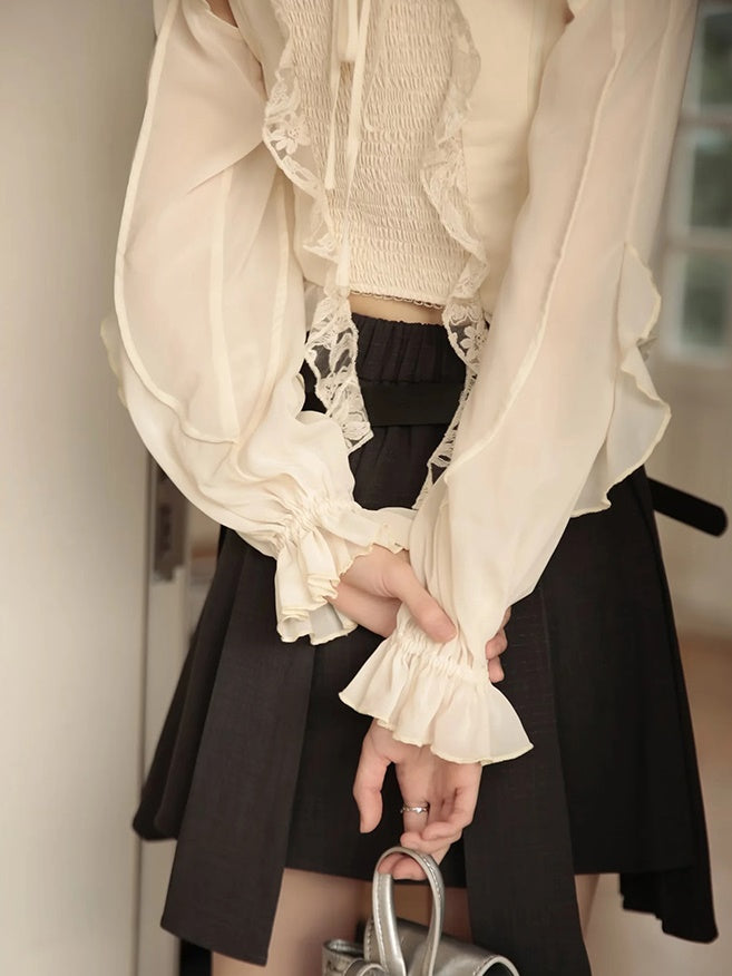 Embroidered Lace Stitch Pullover & Removable Sleeve Corset Top
