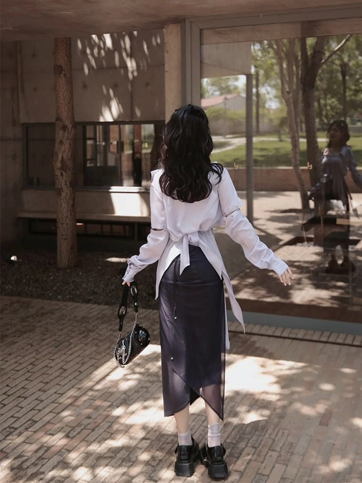 Asymmetry Elegant Pencil Tight Slit Long-Skirt