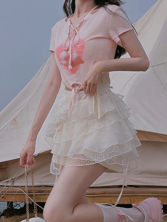Bunny Length T-shirt & White Lace Set-up
