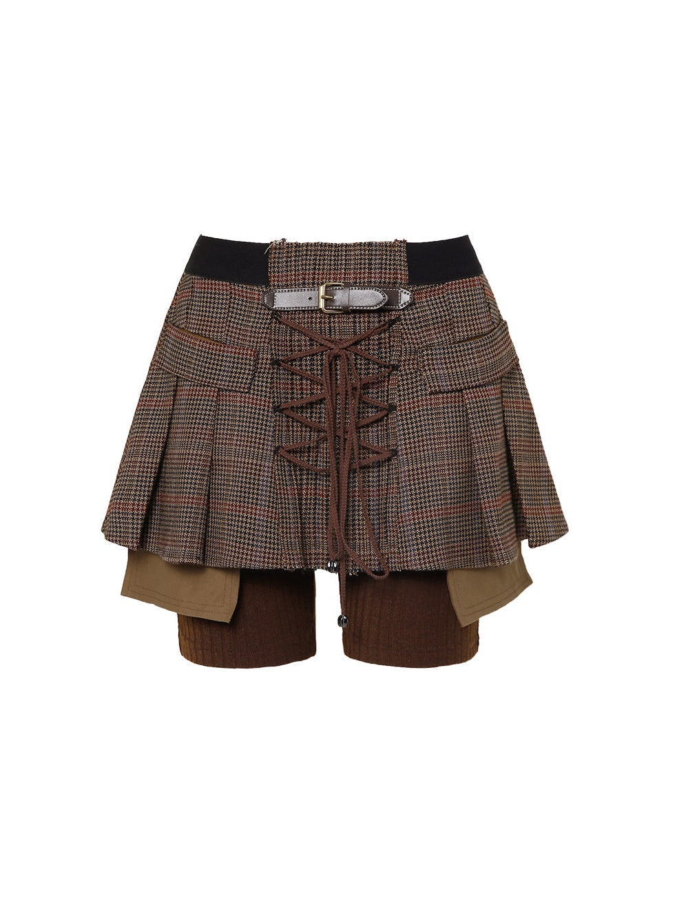 Plaid Fake Two Check Skirt Pants