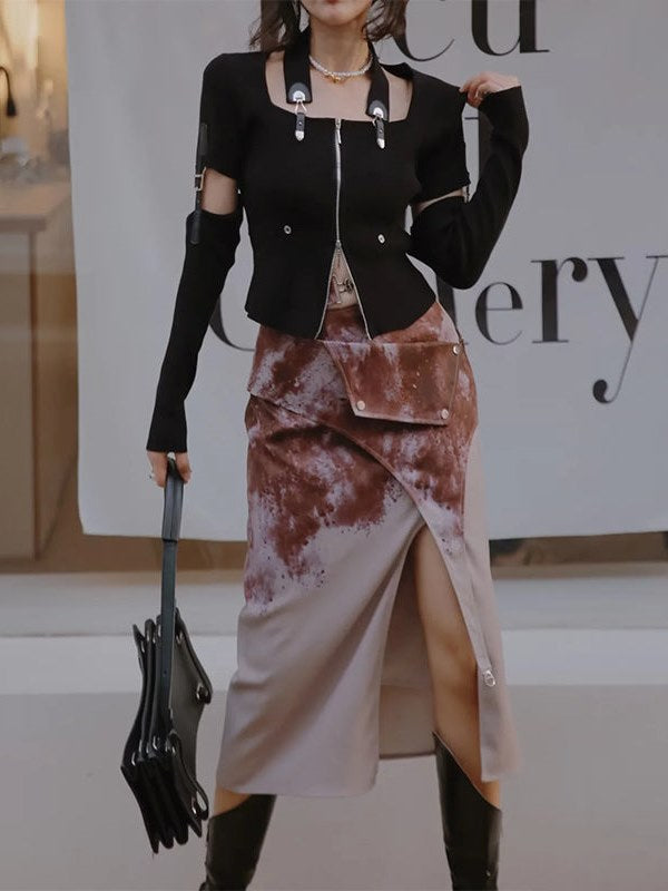 Ink Printed Slit Skirt