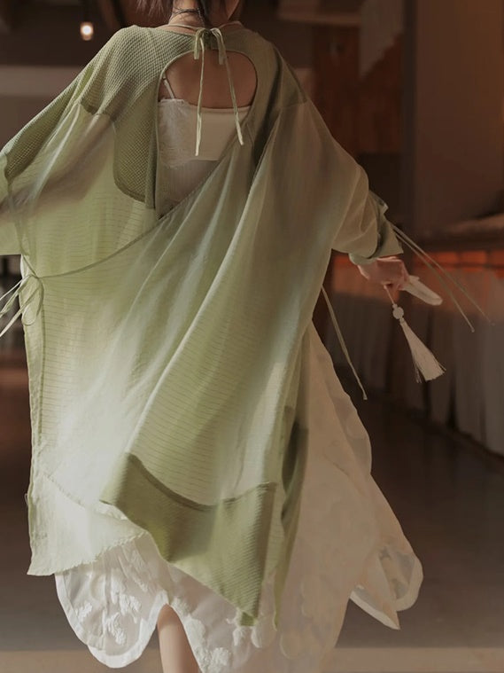 Jacquard Slip Bud Dress & Sheer Cardigan & Accessory
