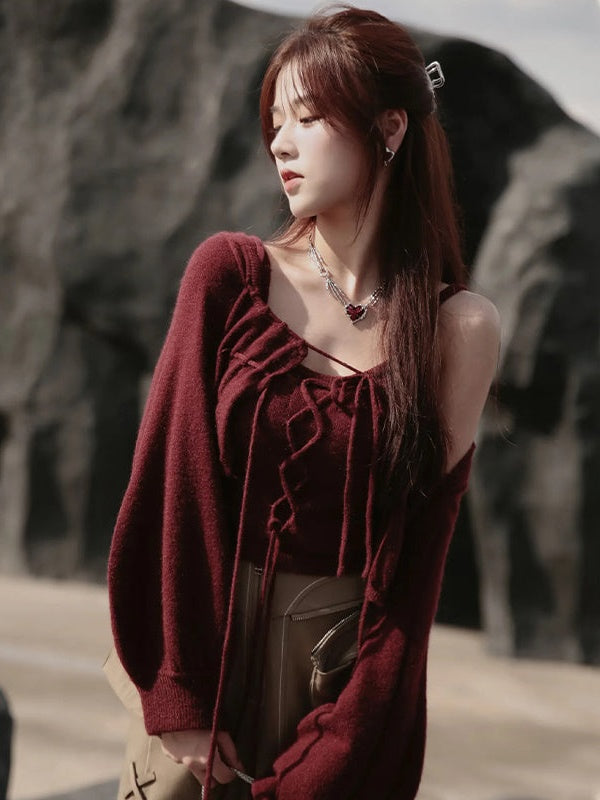 Knitted Camisole & Short Cardigan Set-up