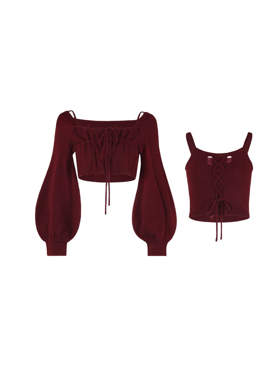Knitted Camisole & Short Cardigan Set-up