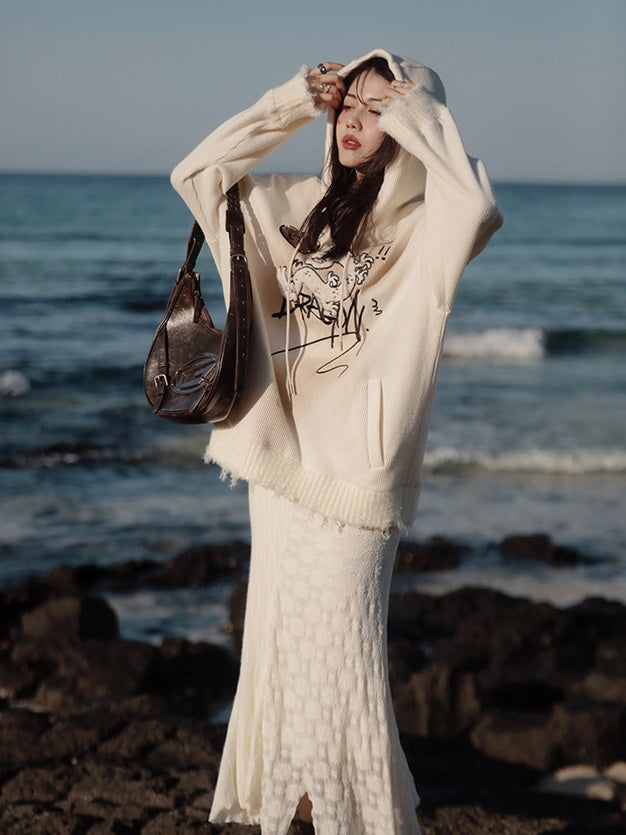 Dragon Embroidery Hooded Sweat & Neck Warmer