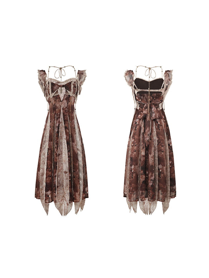 Retro Open Back Stitch Sling Dress