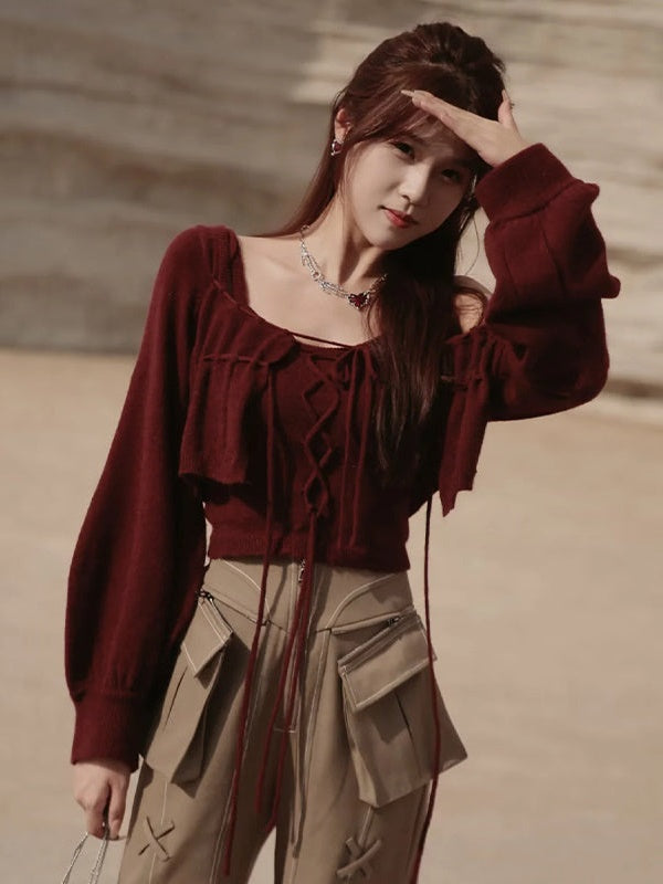 Knitted Camisole & Short Cardigan Set-up
