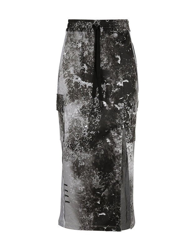 Graffiti Print Parka & Camisole Set & Cutout Pants & Slit Skirt