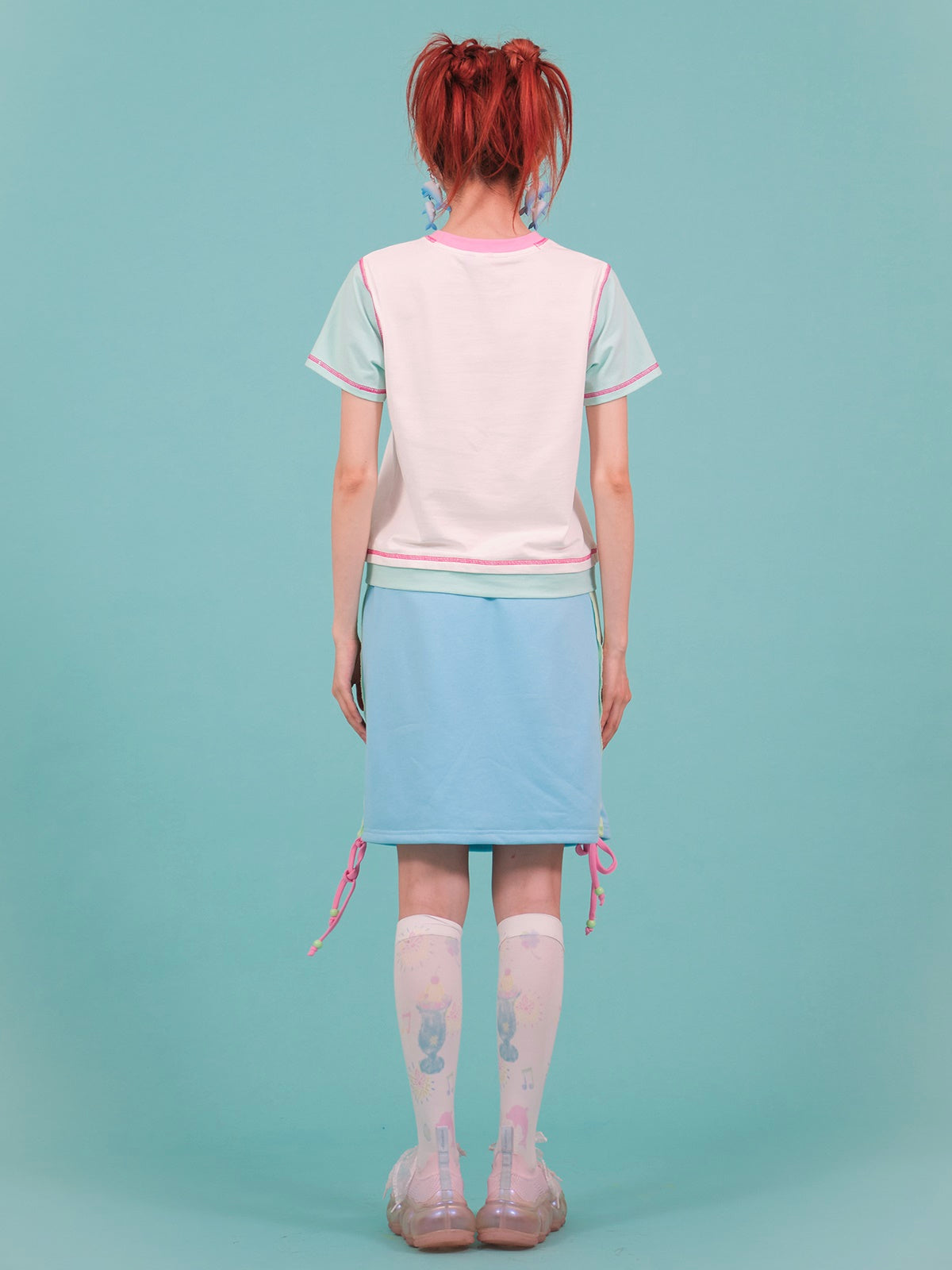 Contrast Color Dolphin Illustration Short T-shirt