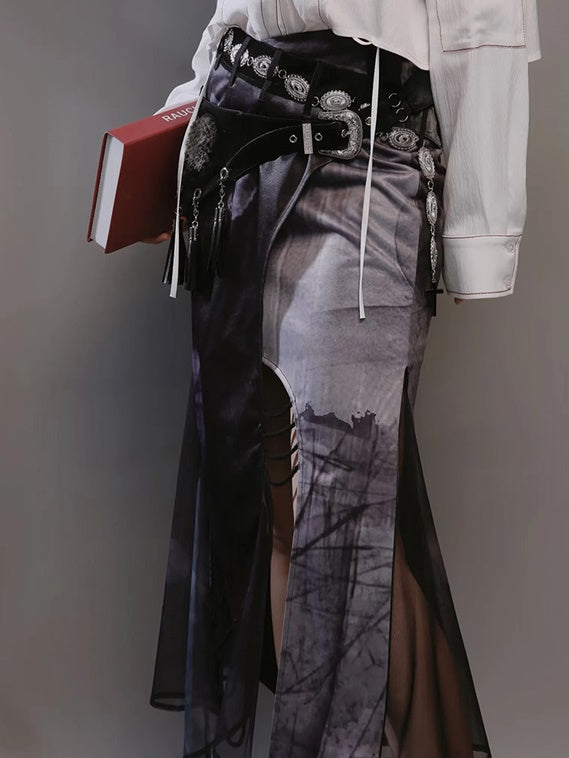 Punk Style Layered Design Top & Butterfly Mermaid Skirt