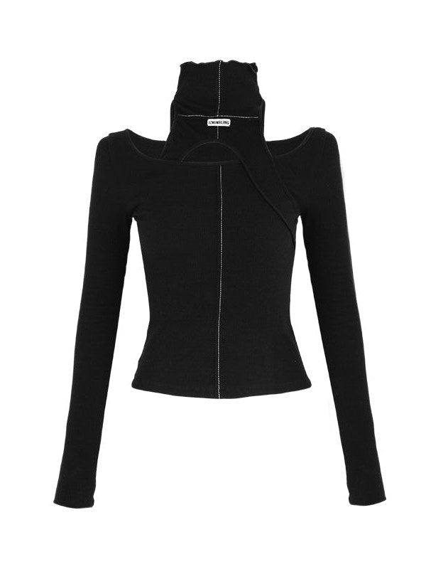 High Neck Structure & Hollow Knit Top