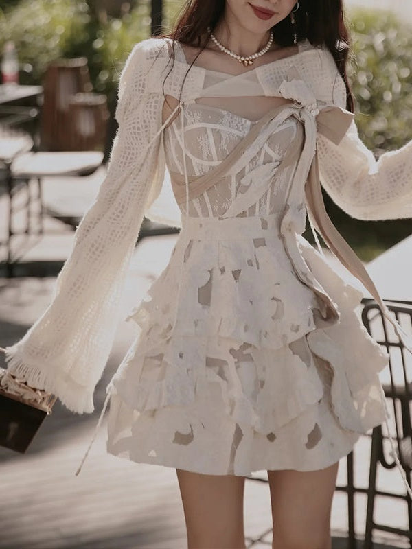 Butterfly Jacquard Dress & Short Cardigan