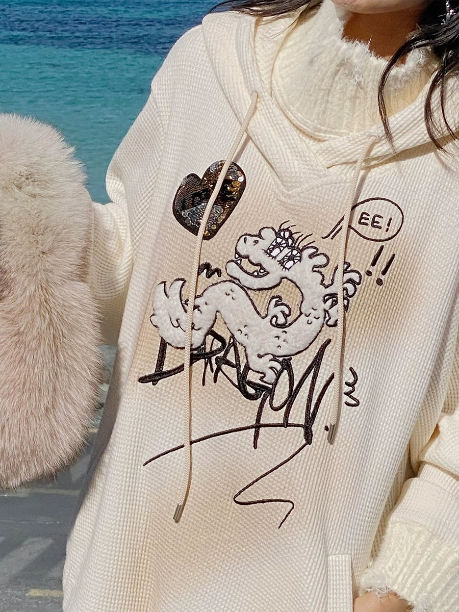 Dragon Embroidery Hooded Sweat & Neck Warmer
