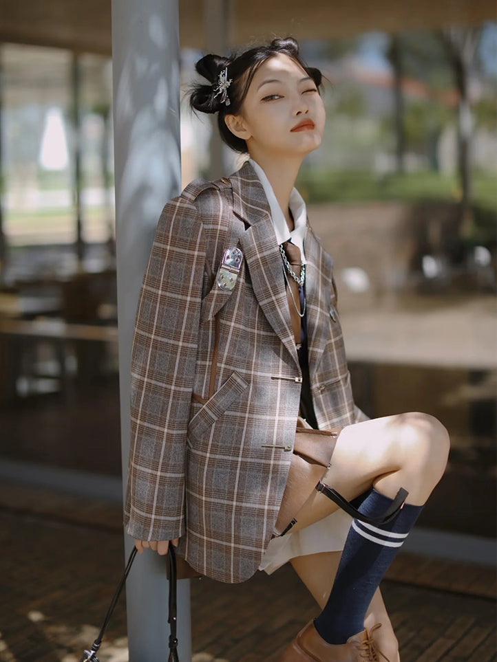 British Style Suit Jacket & Shirt & Culottes