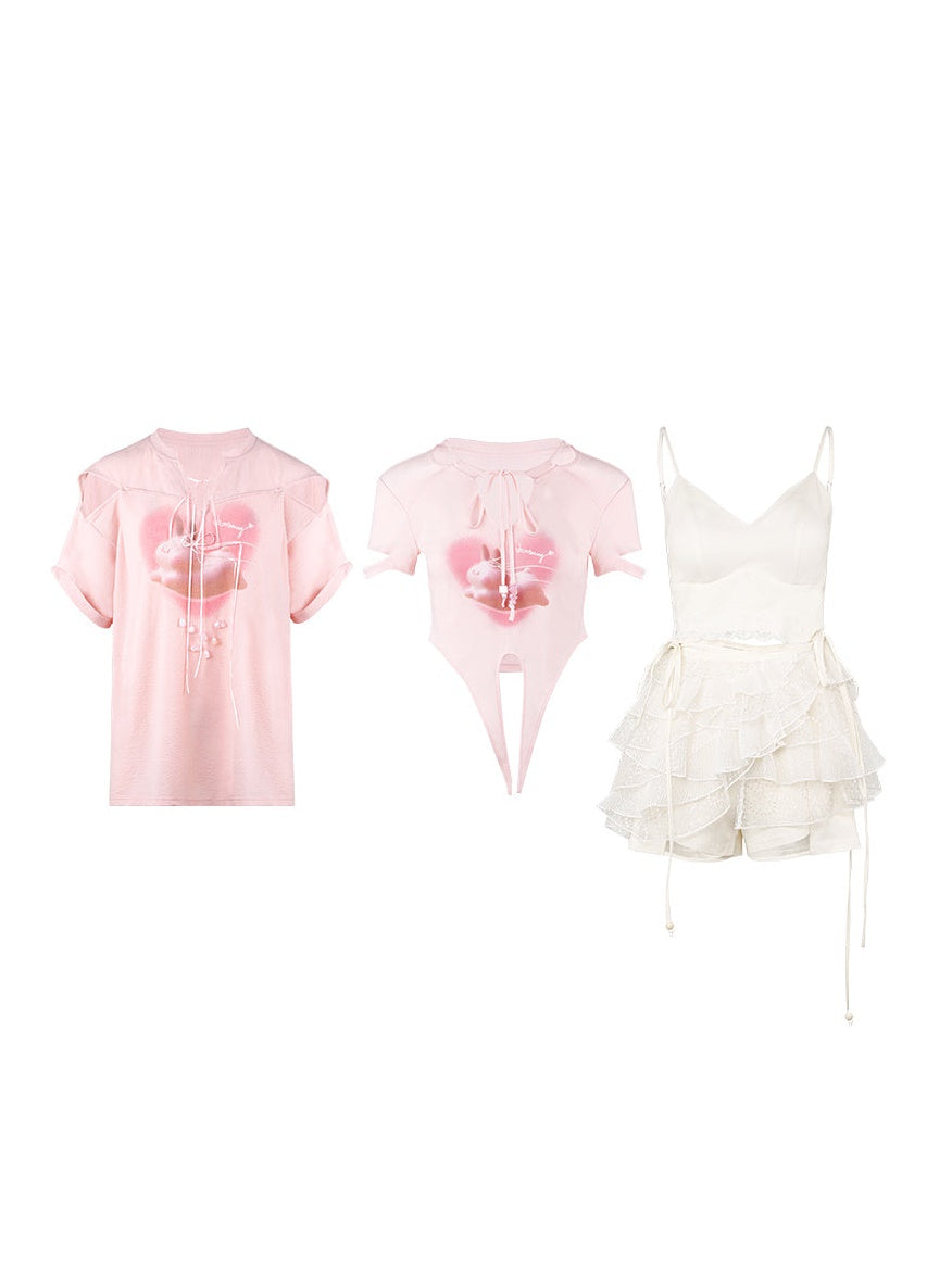 Bunny Length T-shirt & White Lace Set-up