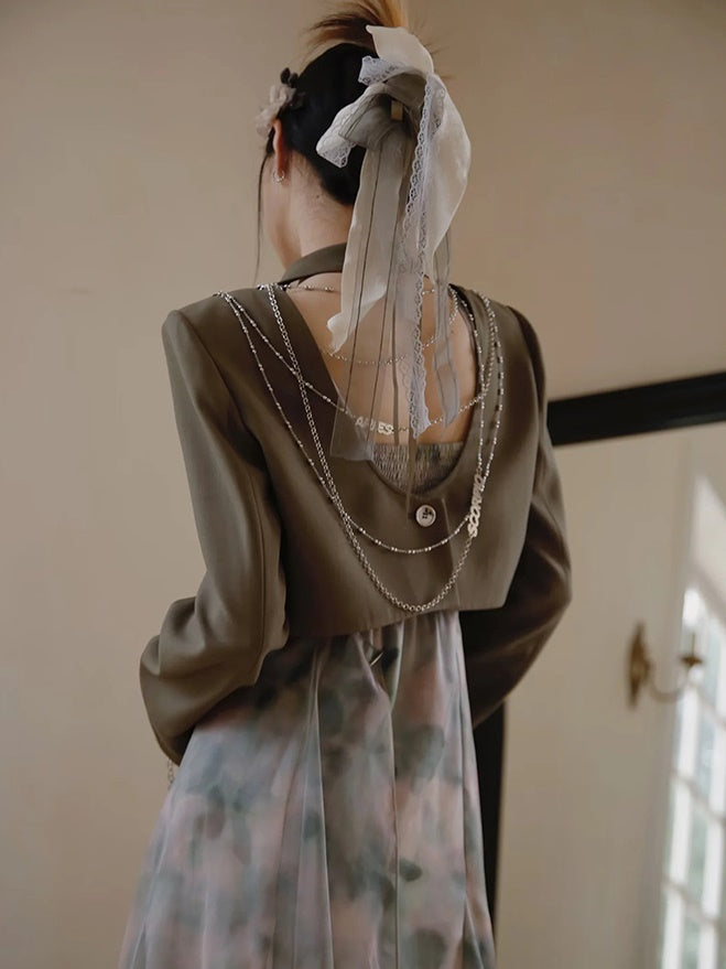 Short Jacket &Asymmetry Culottes & Tube Top & T-shirt