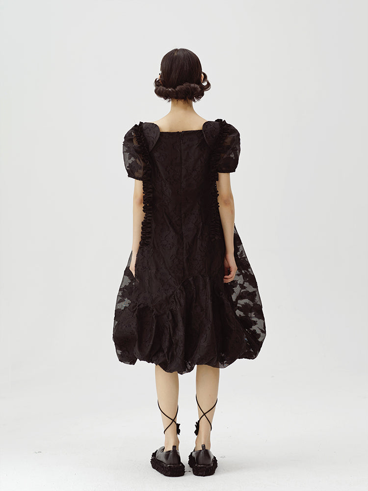 Irregular Flower Bud Black Dress