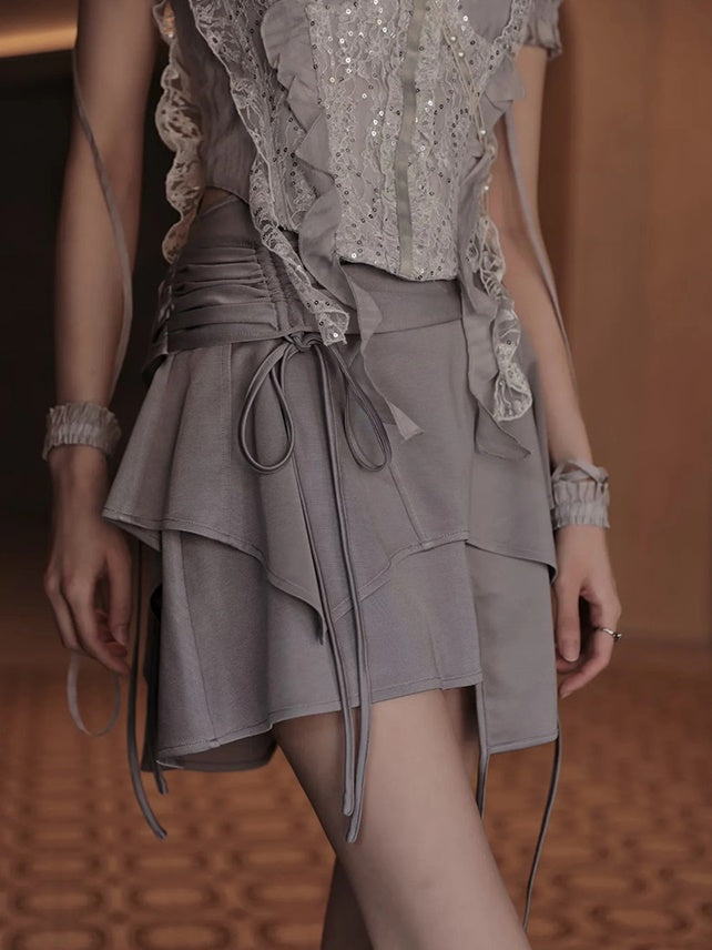 Lace Spangle Stitch Camisole Top & Irregular Hem Culottes