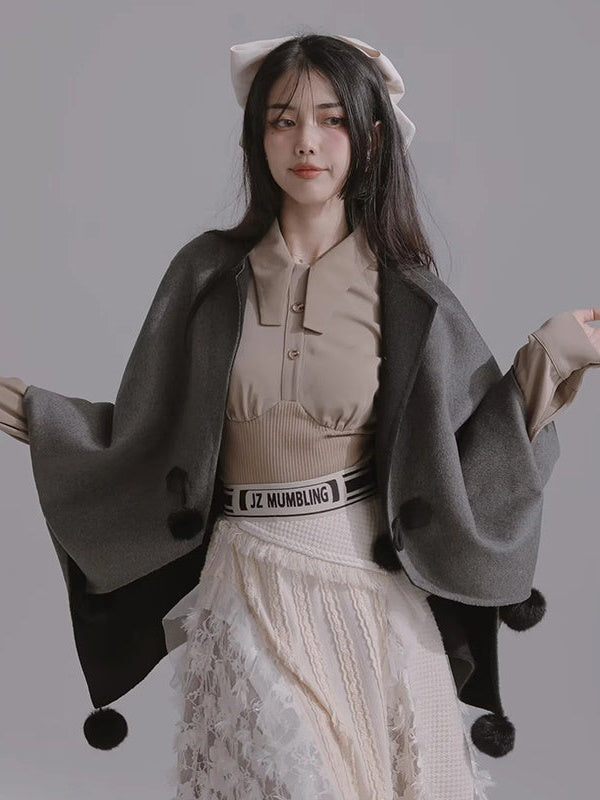 Double-faced Wool Cloak Coat