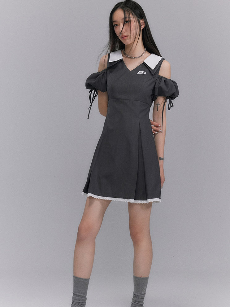 Puff Sleeve Hollow V-neck One-piece