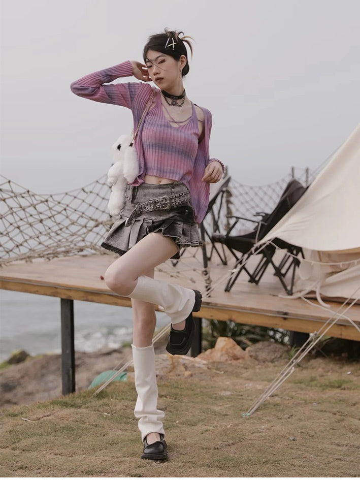 Y2k Pleated Denim Skirt Pants