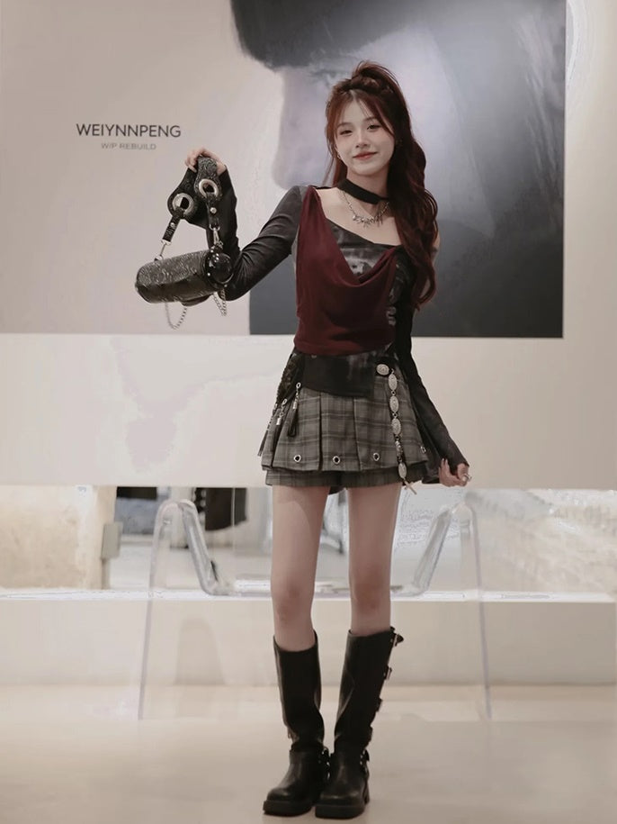 Punk Style Layered Design Top & Butterfly Mermaid Skirt