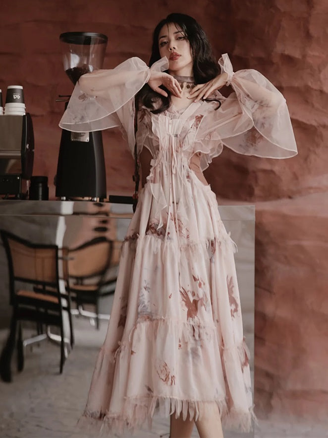 Exotic Print Set-up & Sling Dress & Culottes & Sheer Shirt