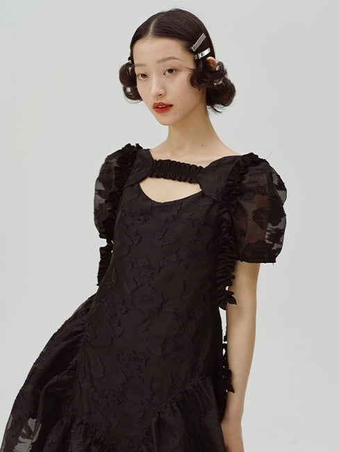 Irregular Flower Bud Black Dress