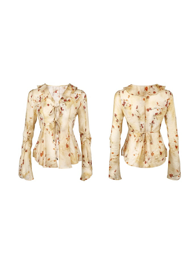 Floral Printed Strap Fake Layered Dress & Shirt