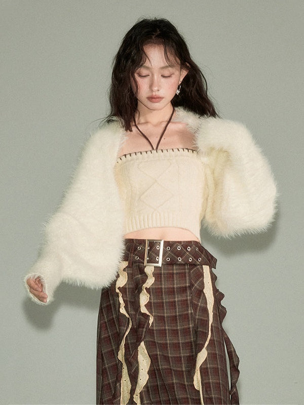 Hanging Neck Tube Top & Shawl Cardigan Set-up
