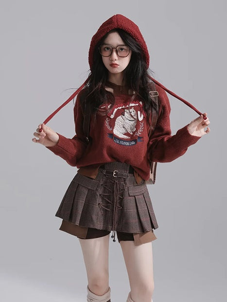 Plaid Fake Two Check Skirt Pants