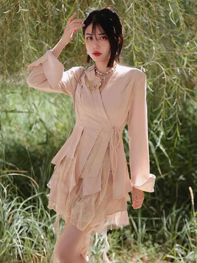 Lace Overlapping Shirt Jacket