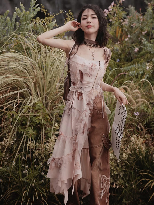 Exotic Print Set-up & Sling Dress & Culottes & Sheer Shirt