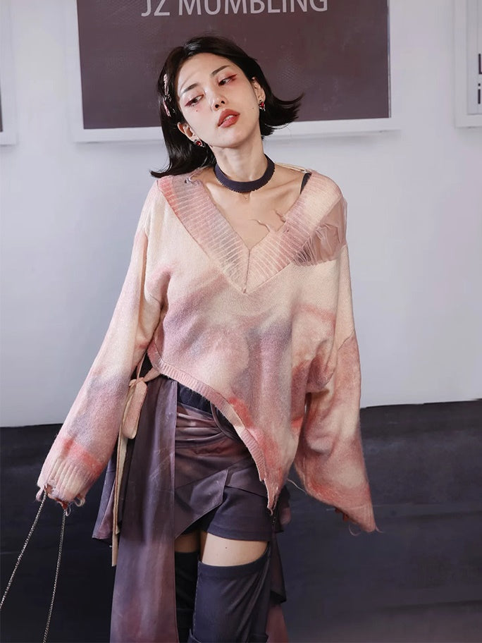 Gradation V-neck Loose Sweater & Camisole