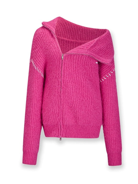 Double-ZIP High Neck Knitted Jacket