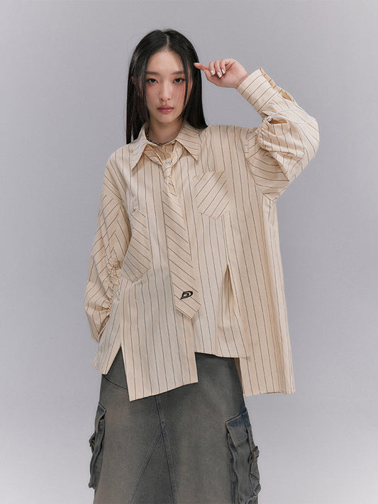 Striped Tie Loose Shirt