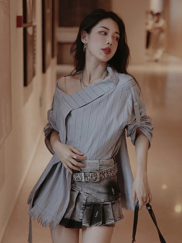 Y2k Pleated Denim Skirt Pants