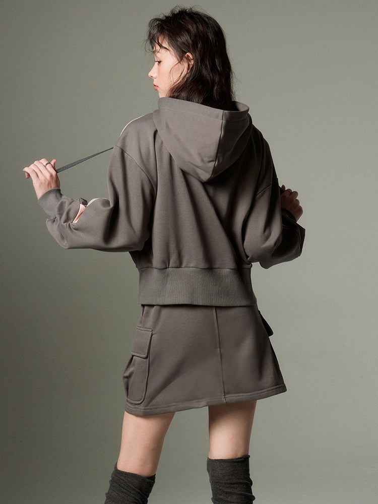 Sports Style ZIP-up Hoodie & A-Line Skirt
