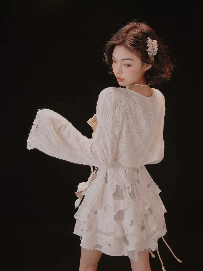 Butterfly Jacquard Dress & Short Cardigan