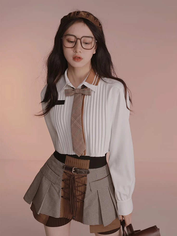 Plaid Fake Two Check Skirt Pants
