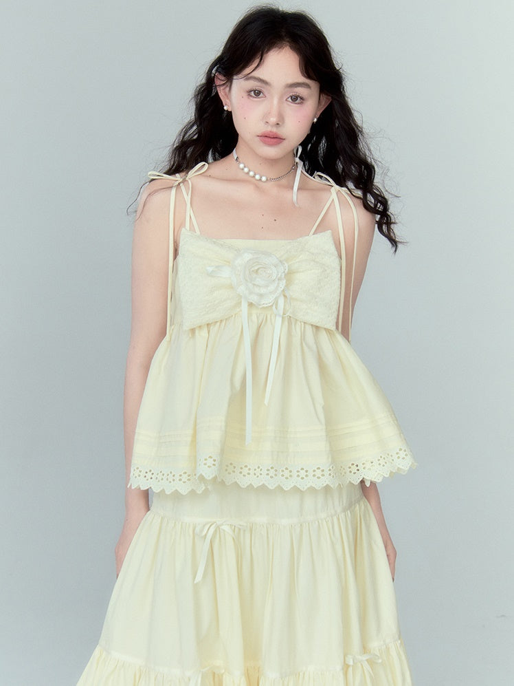 Ribbon Puffy Short Camisole & Ribbon Cake Skirt