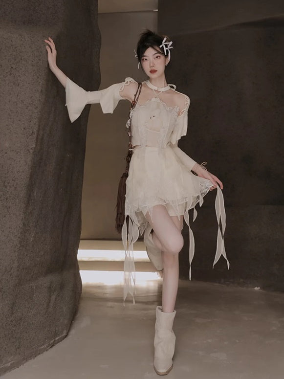 Chinese Style Two-piece Top & Jacquard Skirt
