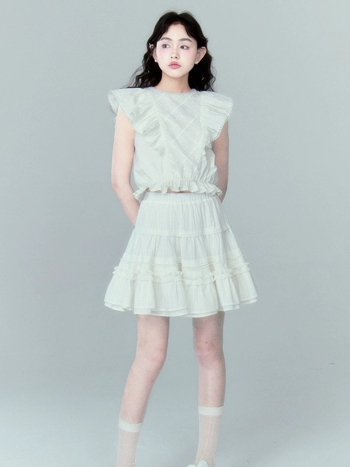 Ruffles Flying Sleeve Short Top