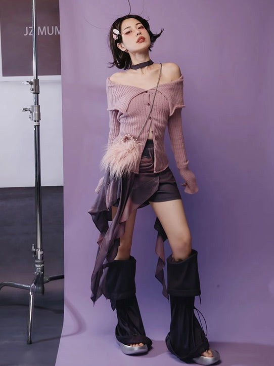 Large Lapel Off-Shoulder Cardigan